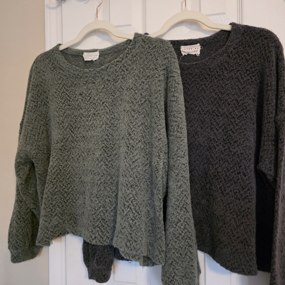 Casual Women's Knit Sweaters (2) - Sage and Charcoal